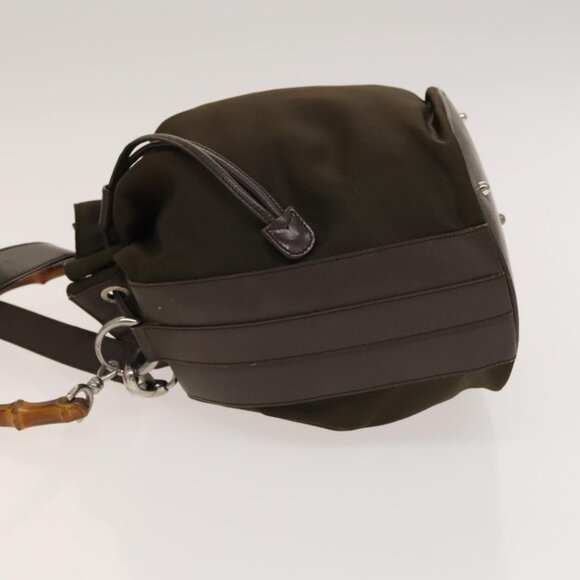 GUCCI Bamboo Hand Bag Nylon Leather 2way Brown Silver 001 2684 1657 Auth bs28274 - Picture 4 of 16